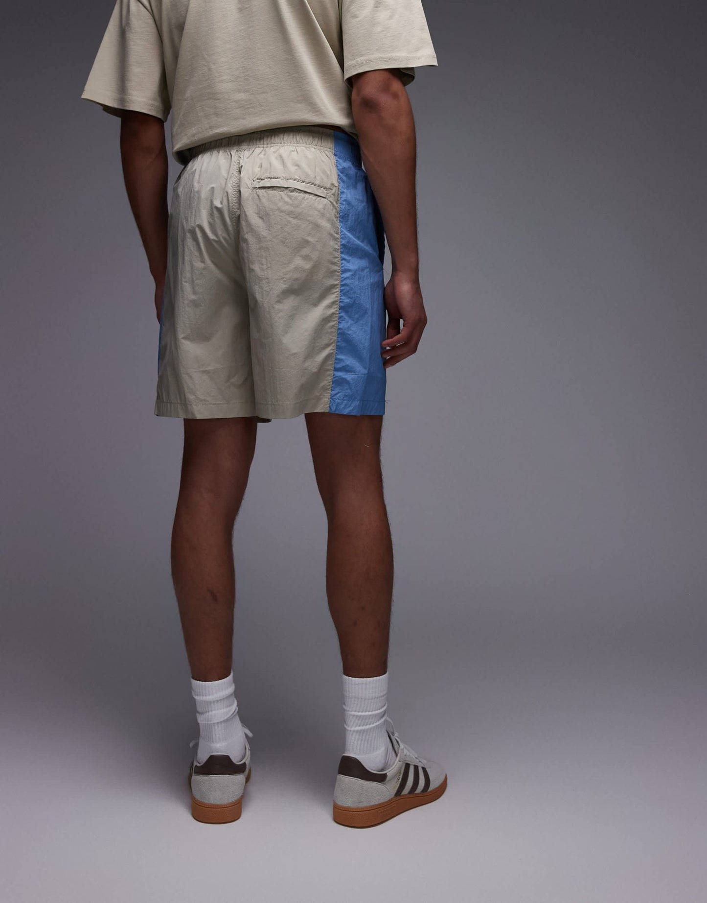 Parlez copa contrast panel relaxed shorts in beige blue multi - ASOS Sample Sale