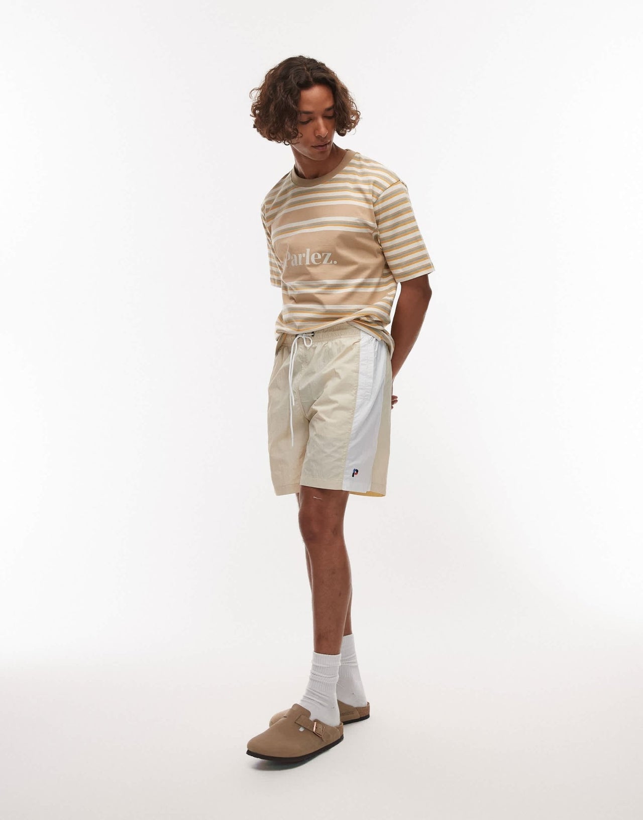 Parlez copa contrast panel relaxed shorts in white - ASOS Sample Sale