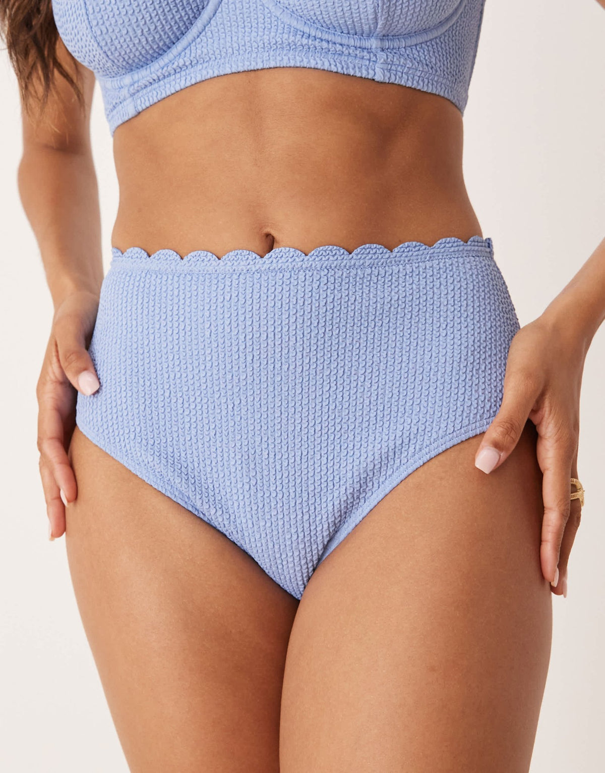 Peek & Beau crinkle high waist bikini bottom with scallop detail in blue - ASOS Sample Sale