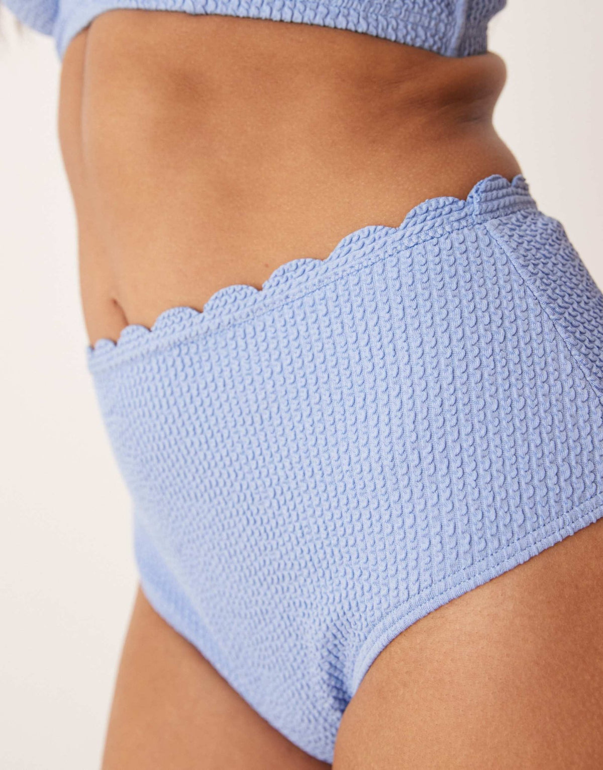 Peek & Beau crinkle high waist bikini bottom with scallop detail in blue - ASOS Sample Sale