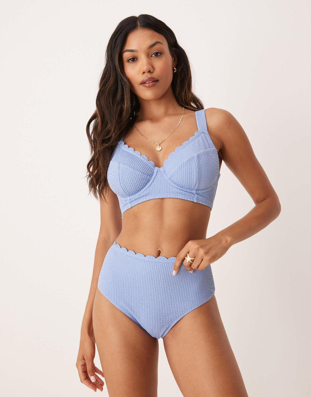 Peek & Beau crinkle underwire bikini top with scallop detail in blue - ASOS Sample Sale