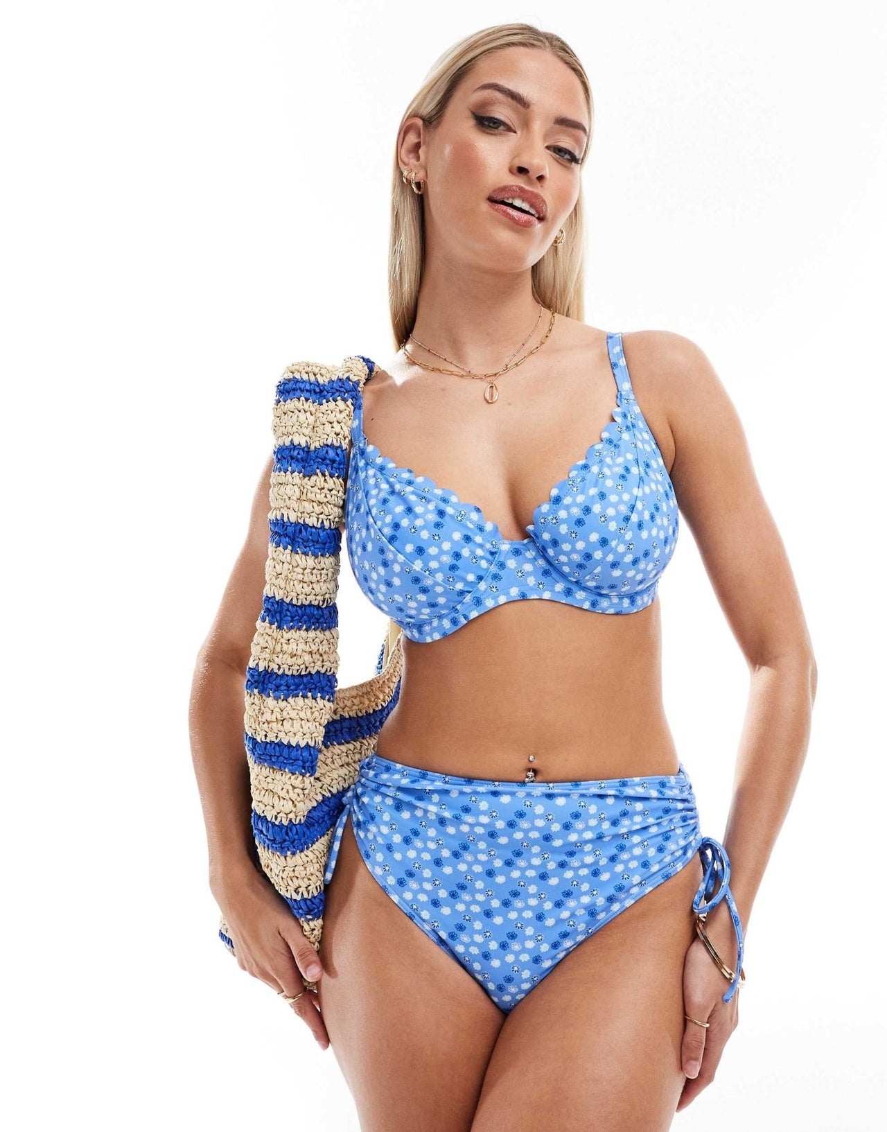Peek & Beau Fuller Bust bikini bottom in blue floral print - ASOS Sample Sale