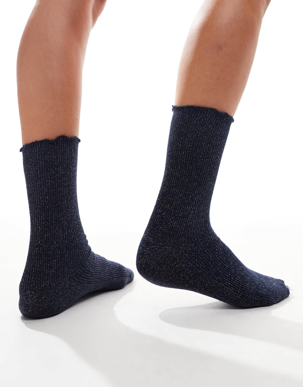 Petit Moments ruffle shimmer ankle socks in navy - ASOS Sample Sale