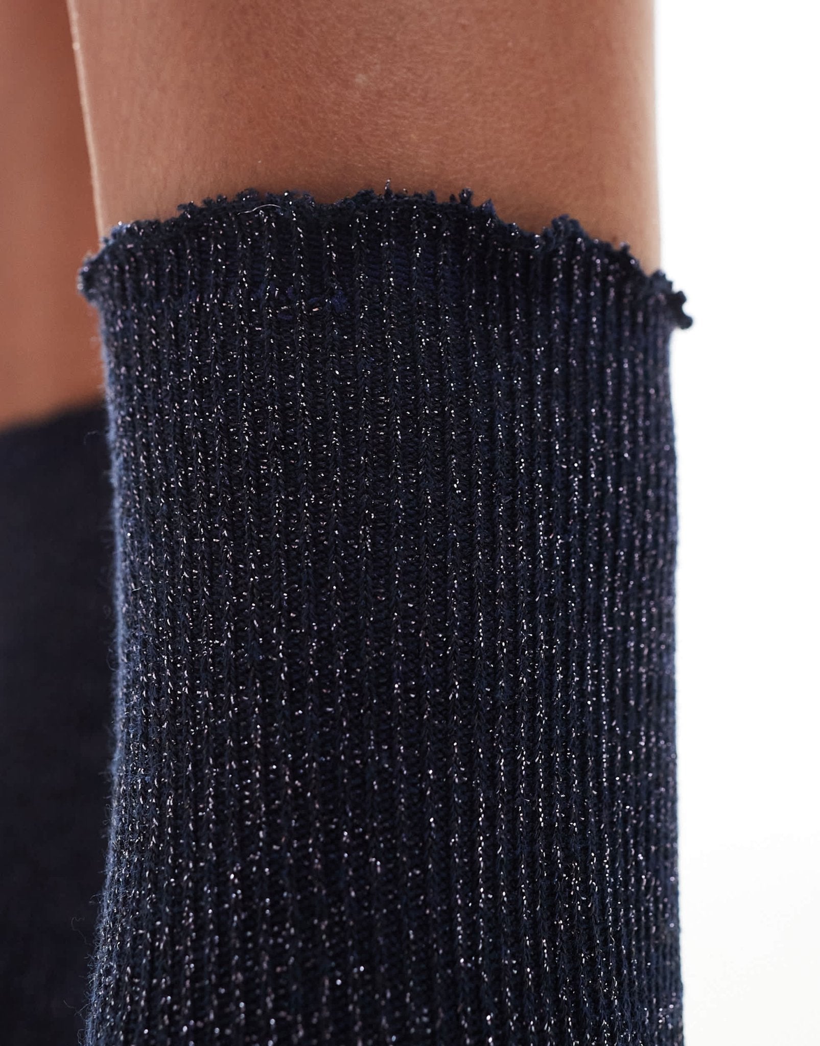 Petit Moments ruffle shimmer ankle socks in navy - ASOS Sample Sale