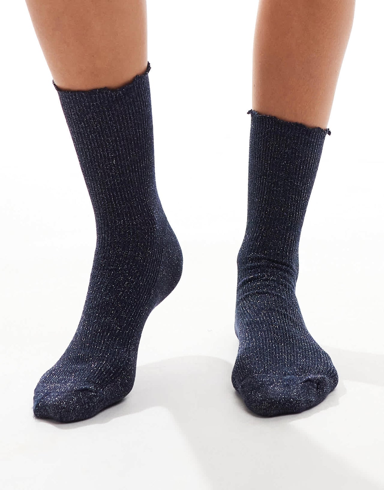 Petit Moments ruffle shimmer ankle socks in navy - ASOS Sample Sale