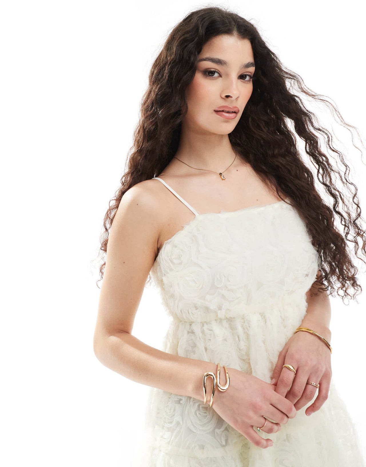 Pieces 3D flower applique mini dress in white - ASOS Sample Sale