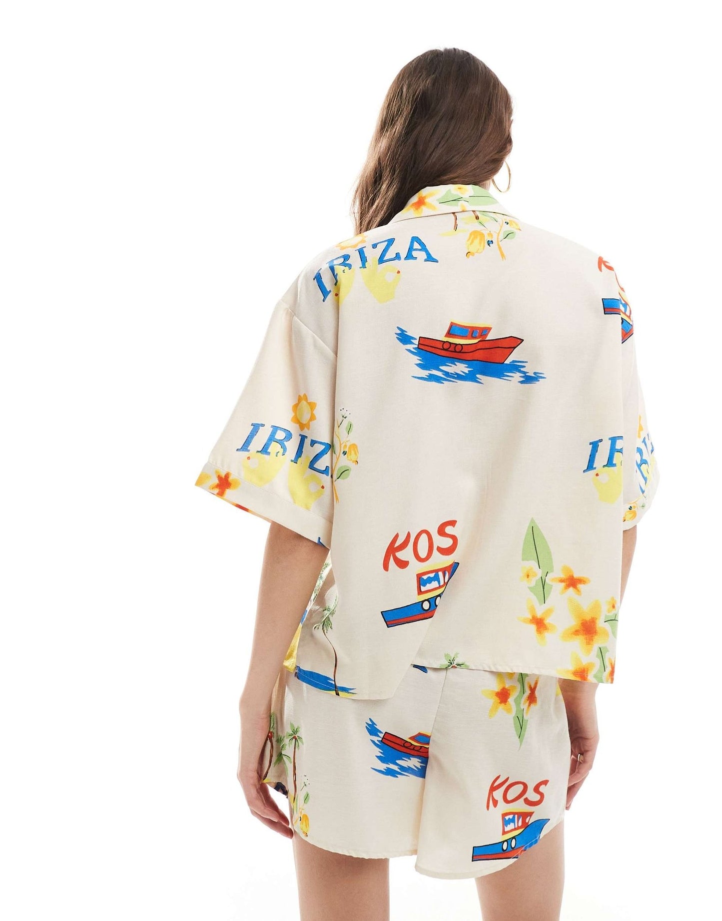 Pieces boxy fit shirt co-ord in summer holiday print - ASOS Sample Sale