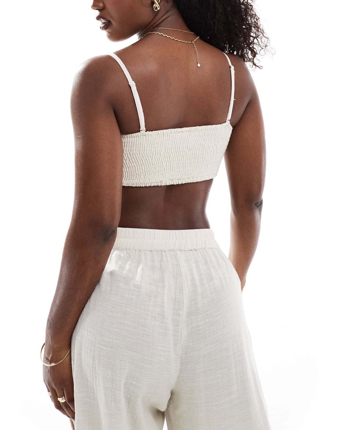 Pieces cotton beach bandeau top co - ord in cream - ASOS Sample Sale