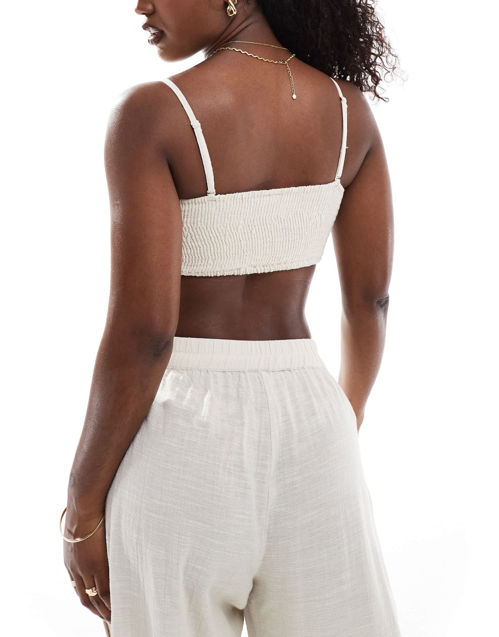 Pieces cotton beach bandeau top co - ord in cream - ASOS Sample Sale