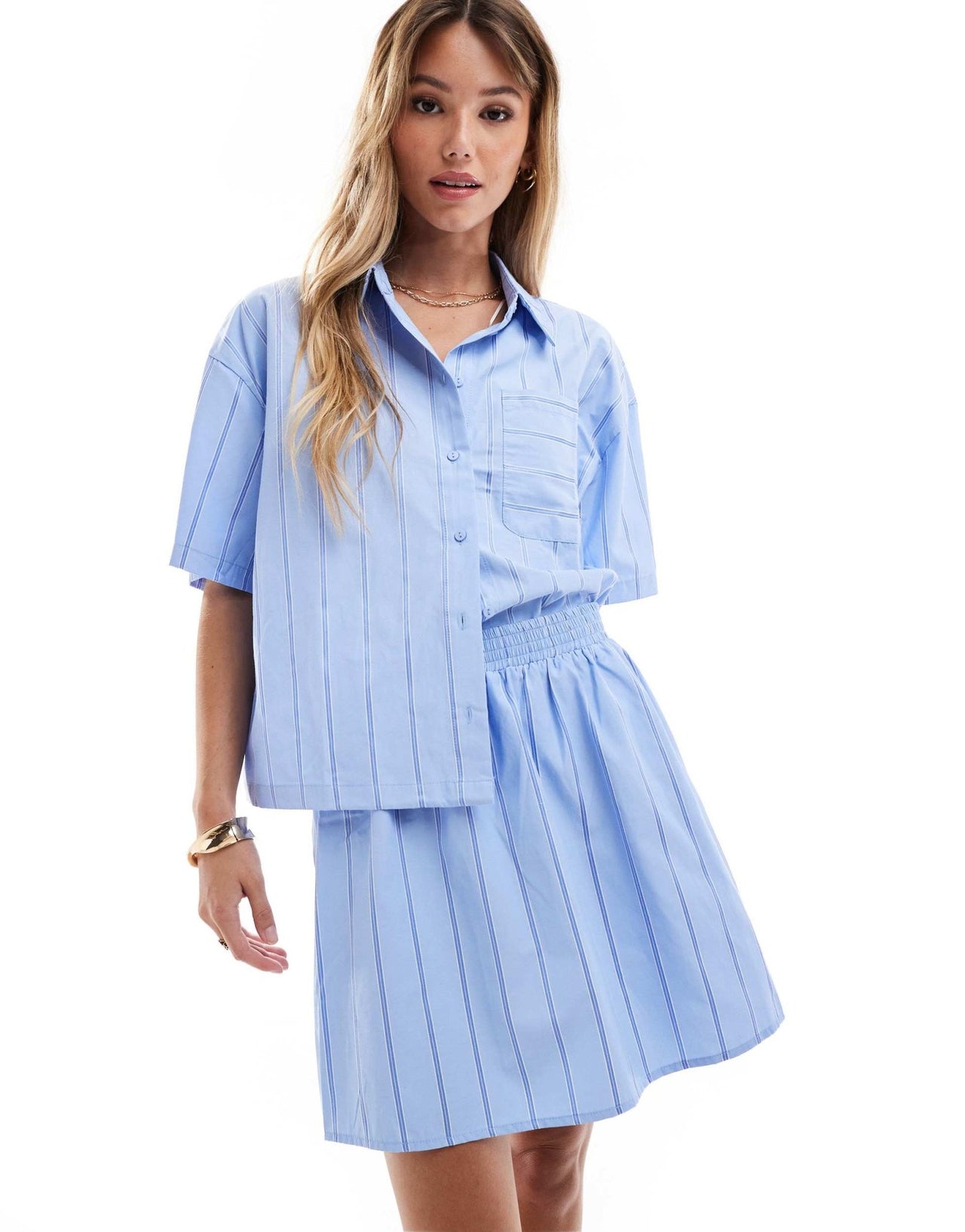 Pieces cotton stripe skirt co - ord in blue - ASOS Sample Sale