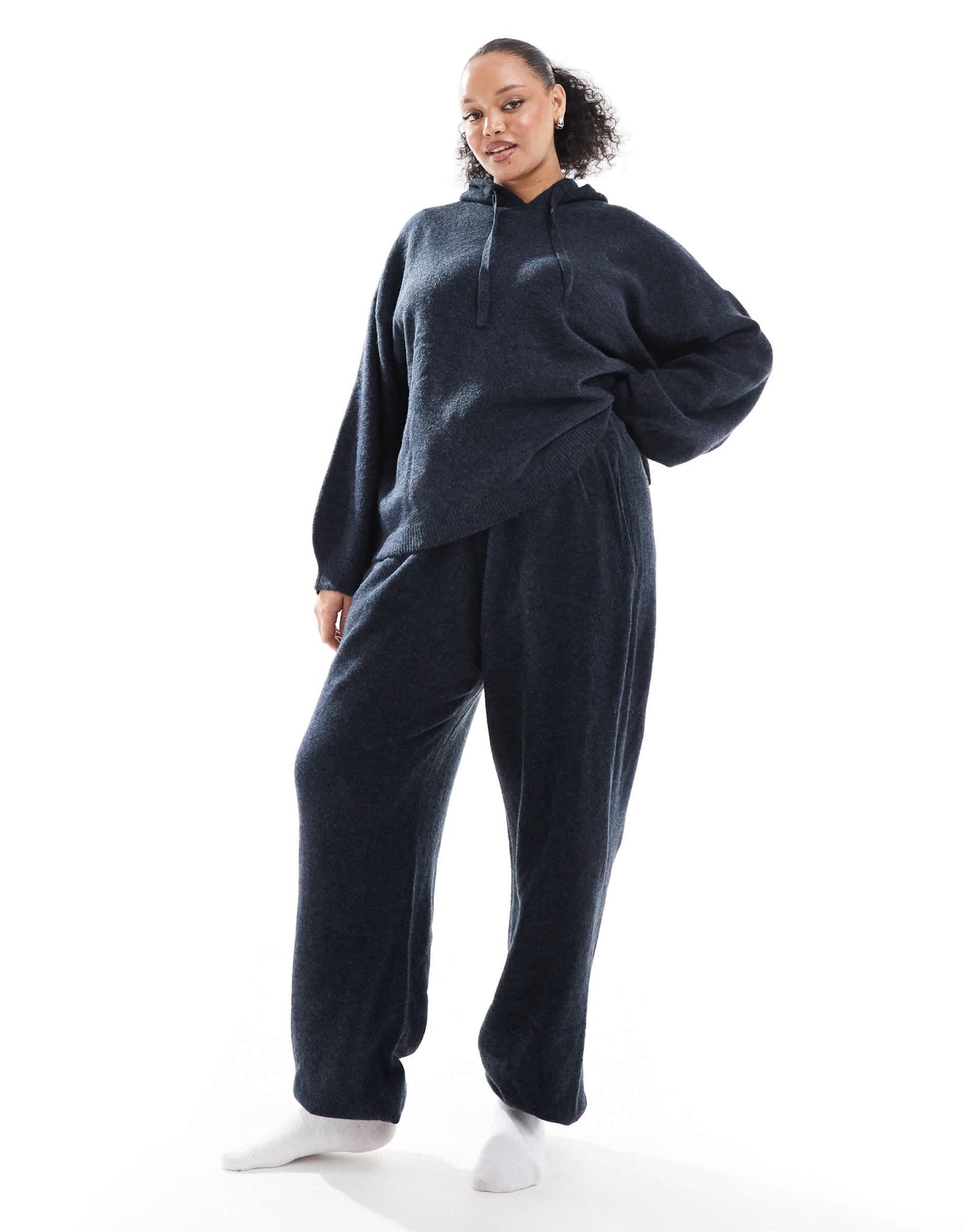 Pieces Curve cozy knitted cuffed jogger co - ord in navy melange - ASOS Sample Sale