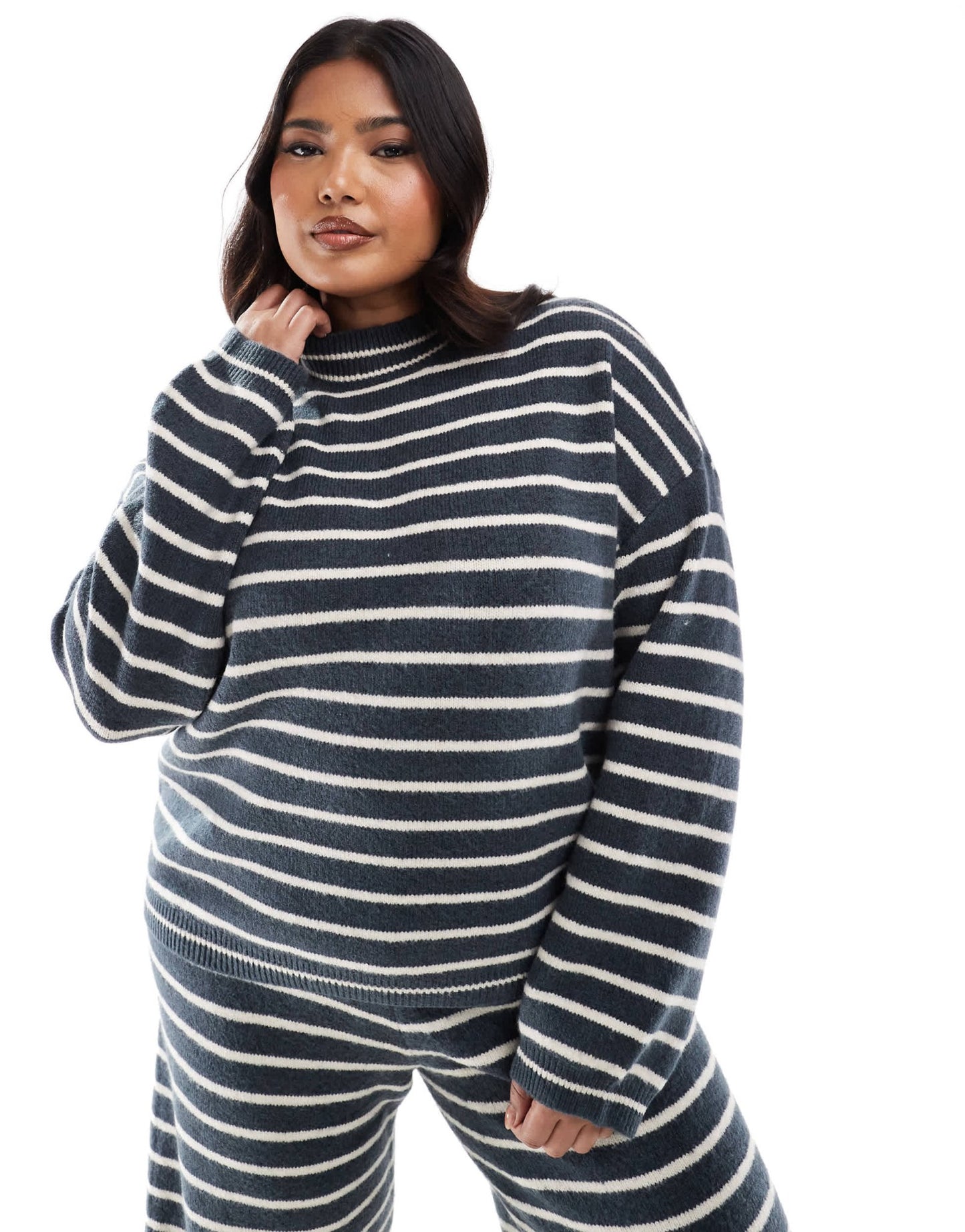 Pieces Curve high neck jumper co - ord in grey blue stripe - ASOS Sample Sale