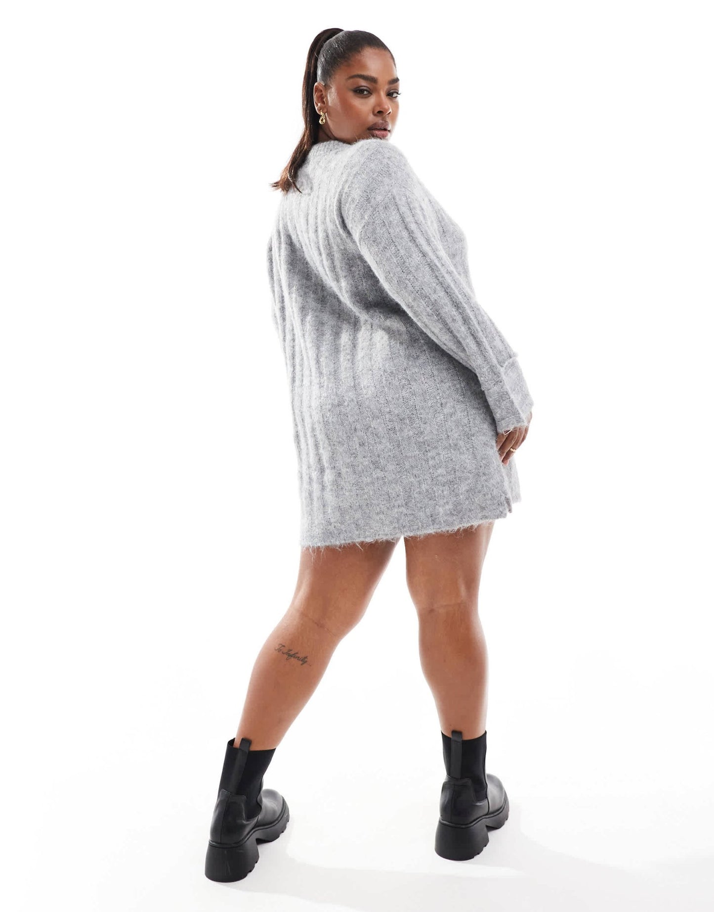 Pieces Curve knitted mini dress with wide sleeves in medium grey melange - ASOS Sample Sale