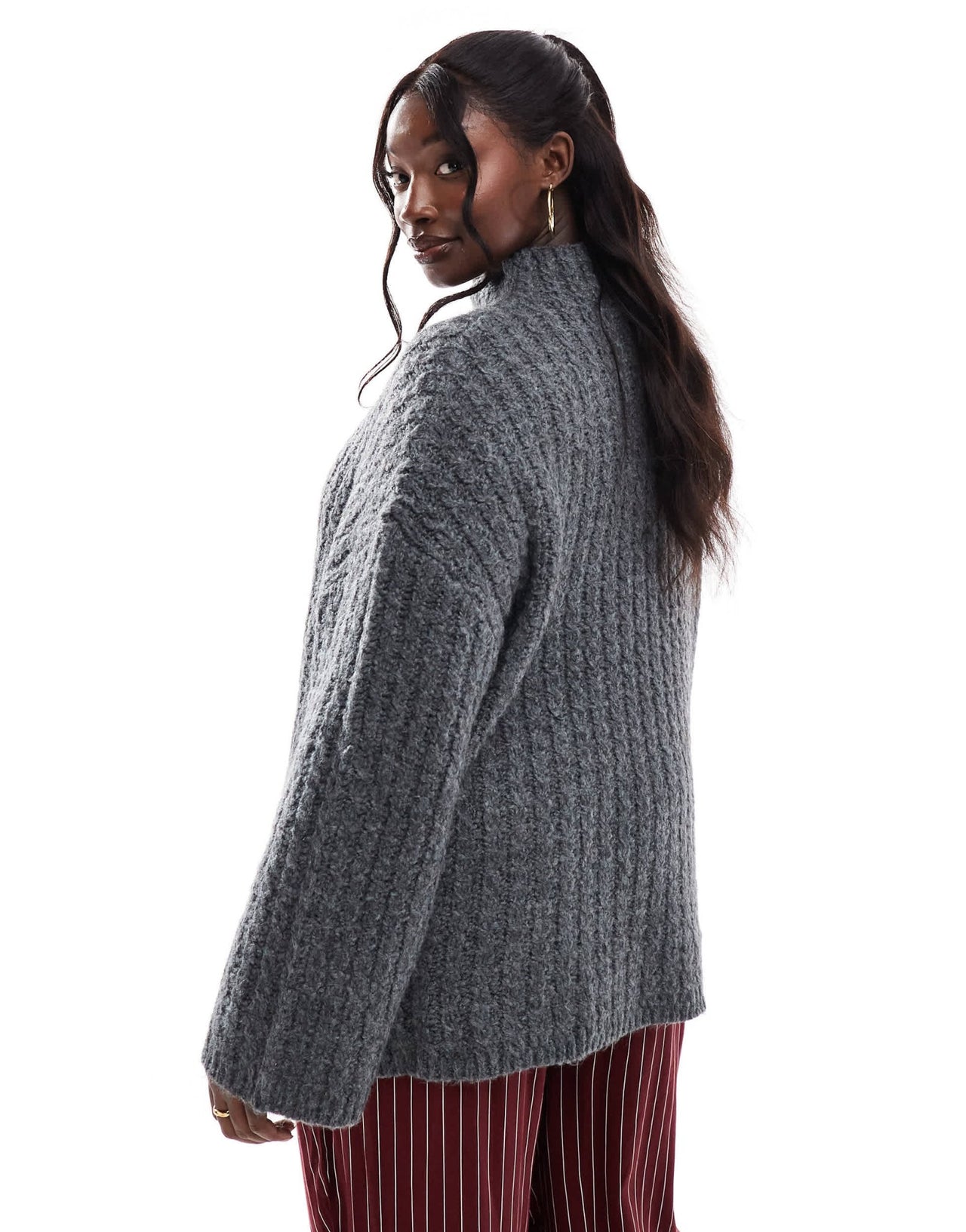 Pieces Curve longline jumper with high neck in grey - ASOS Sample Sale