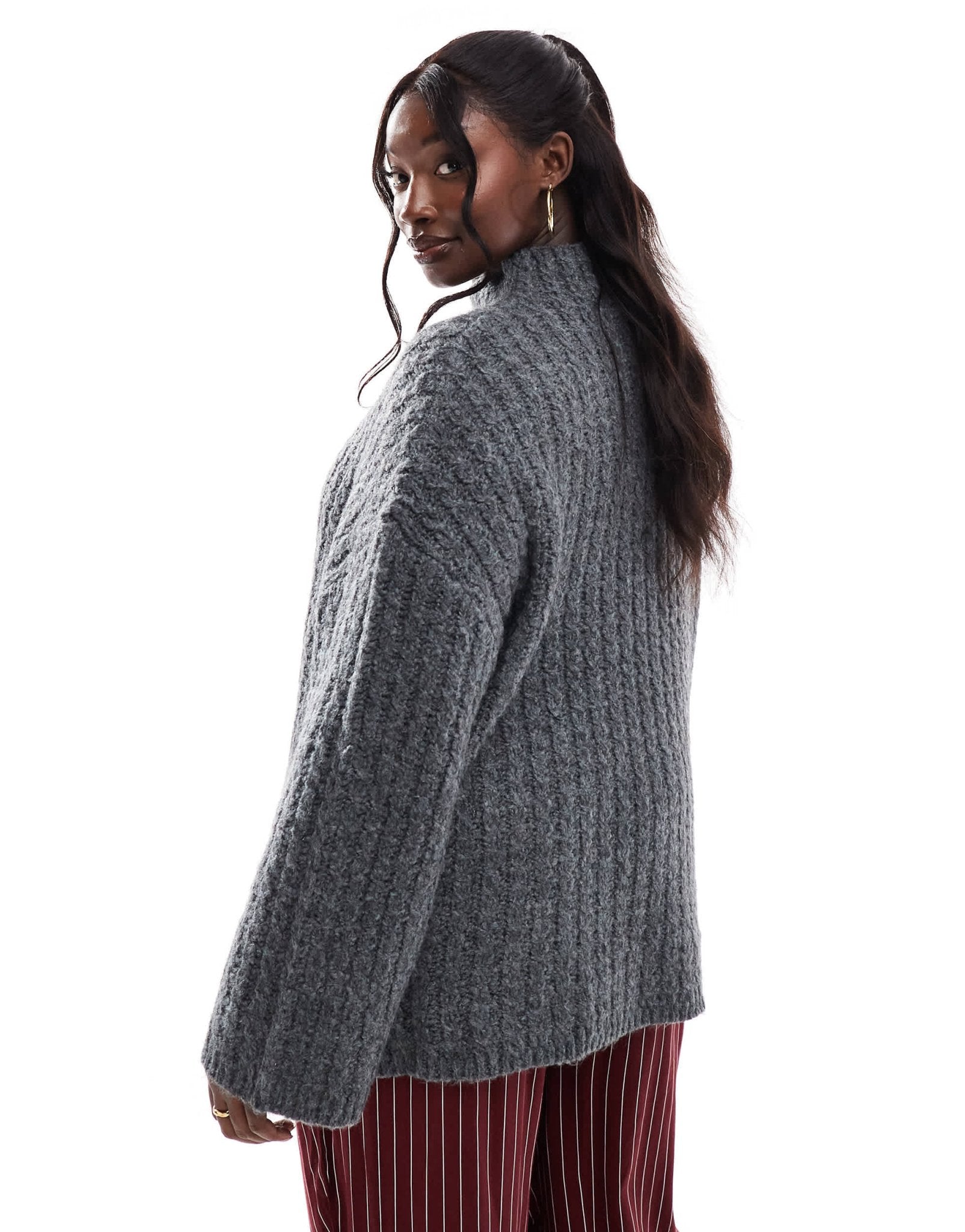 Pieces Curve longline jumper with high neck in grey - ASOS Sample Sale