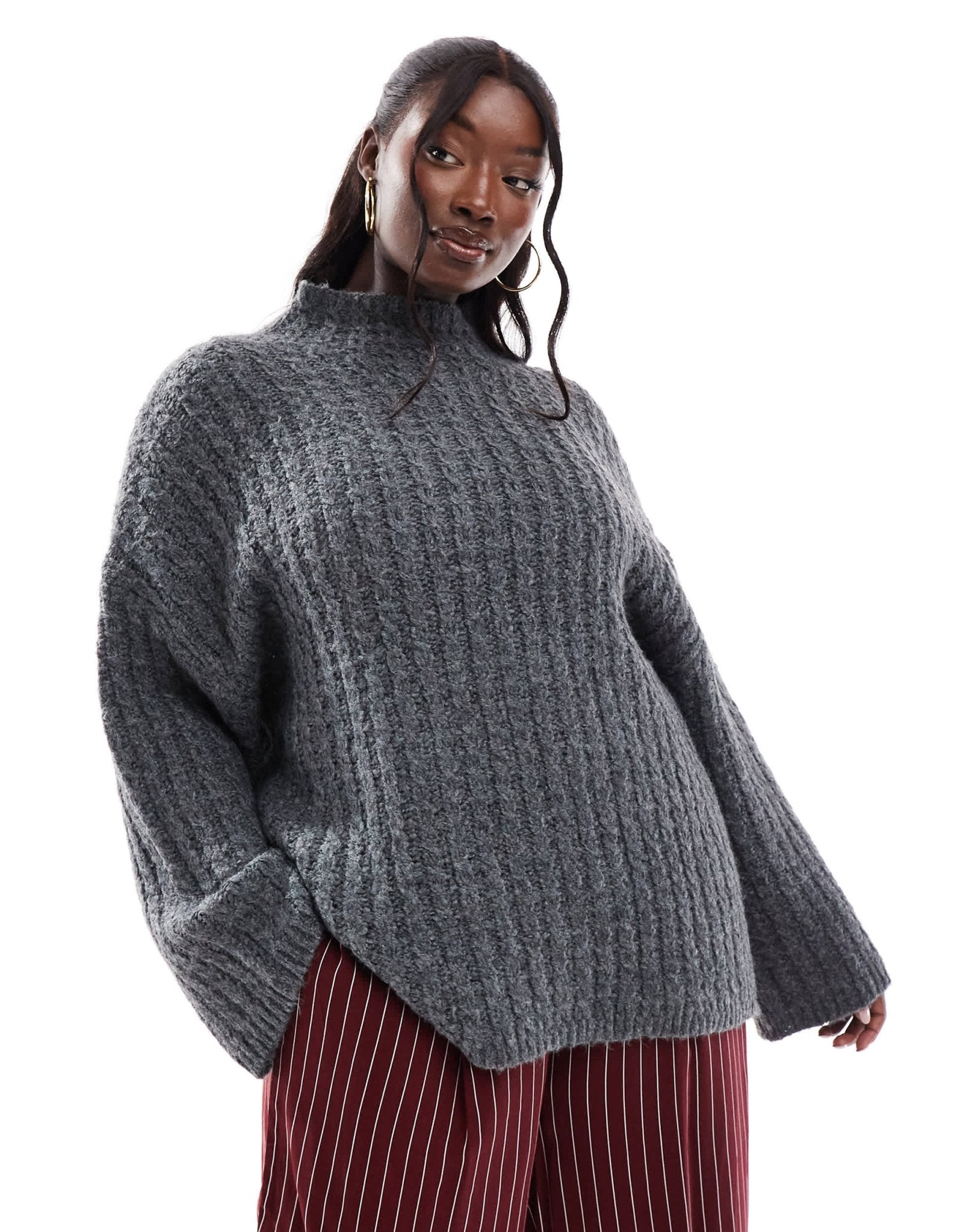 Pieces Curve longline jumper with high neck in grey - ASOS Sample Sale