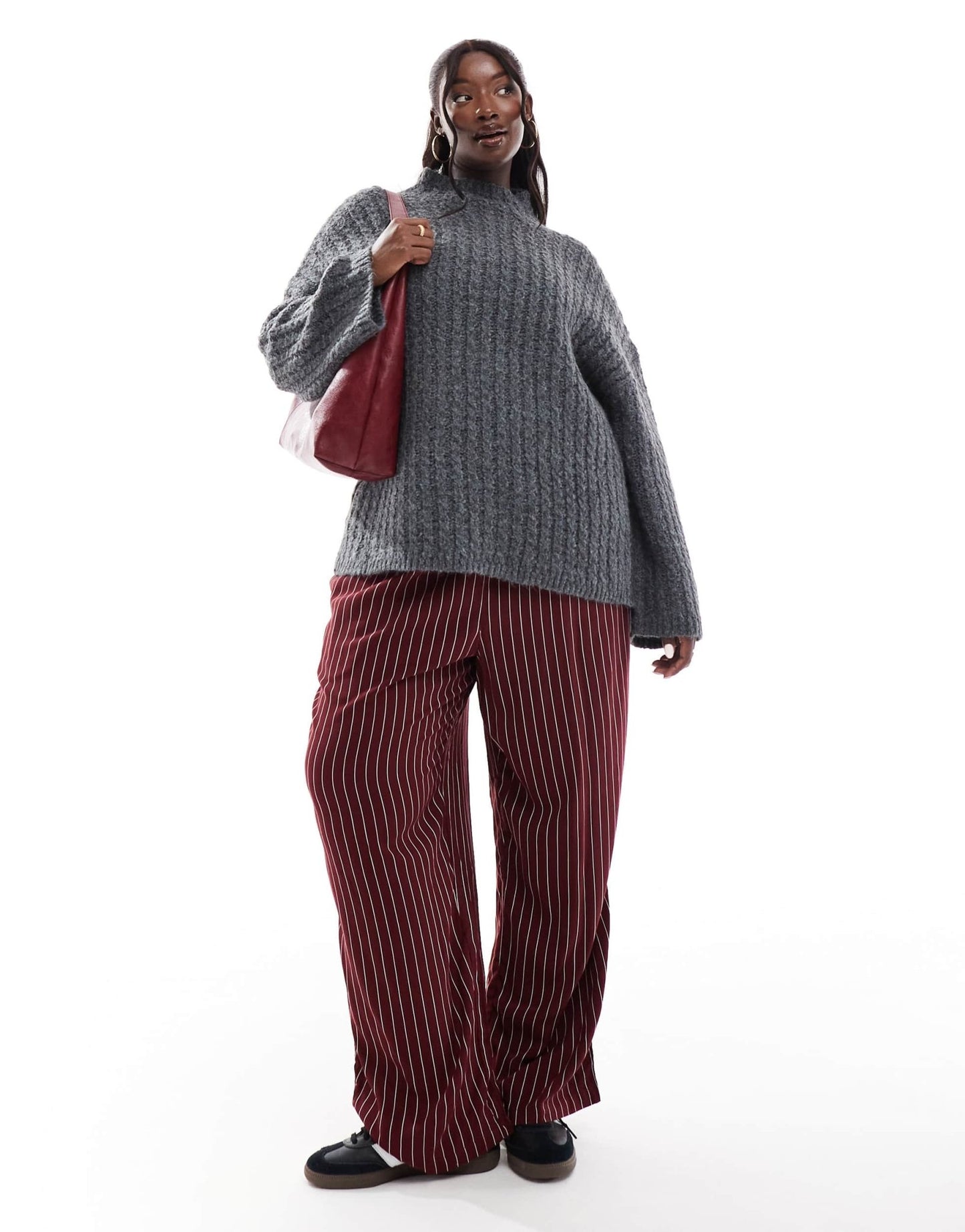 Pieces Curve longline jumper with high neck in grey - ASOS Sample Sale