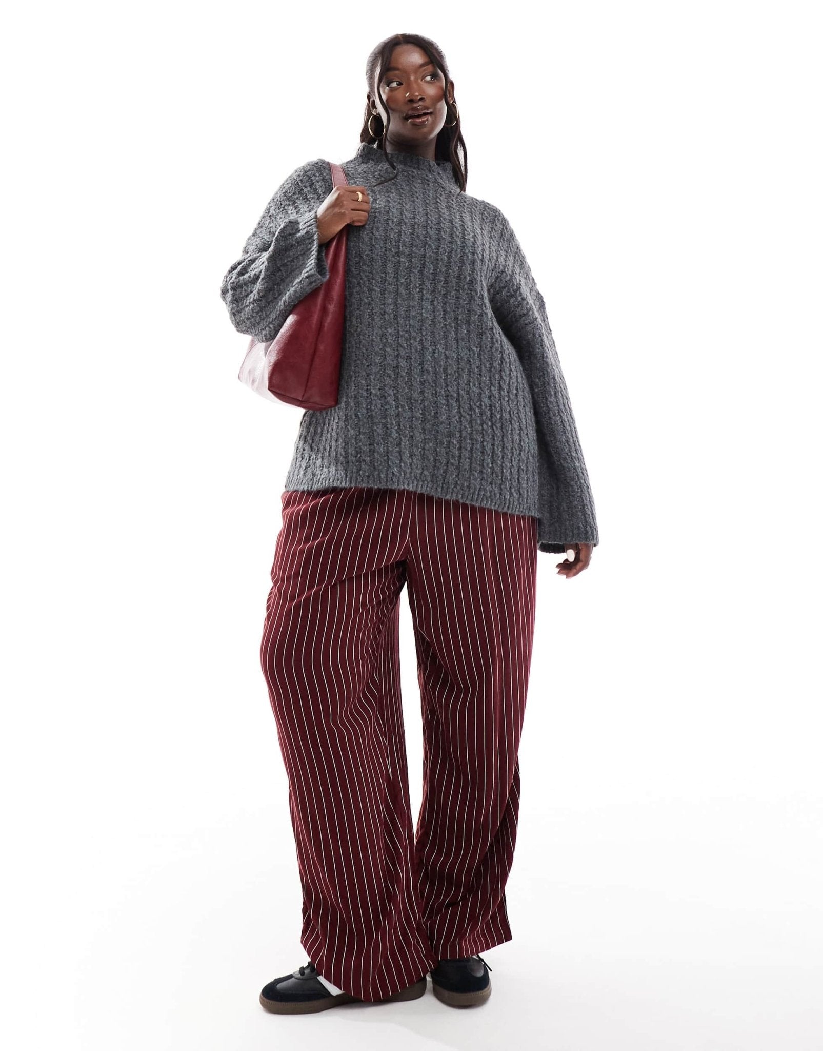 Pieces Curve longline jumper with high neck in grey - ASOS Sample Sale