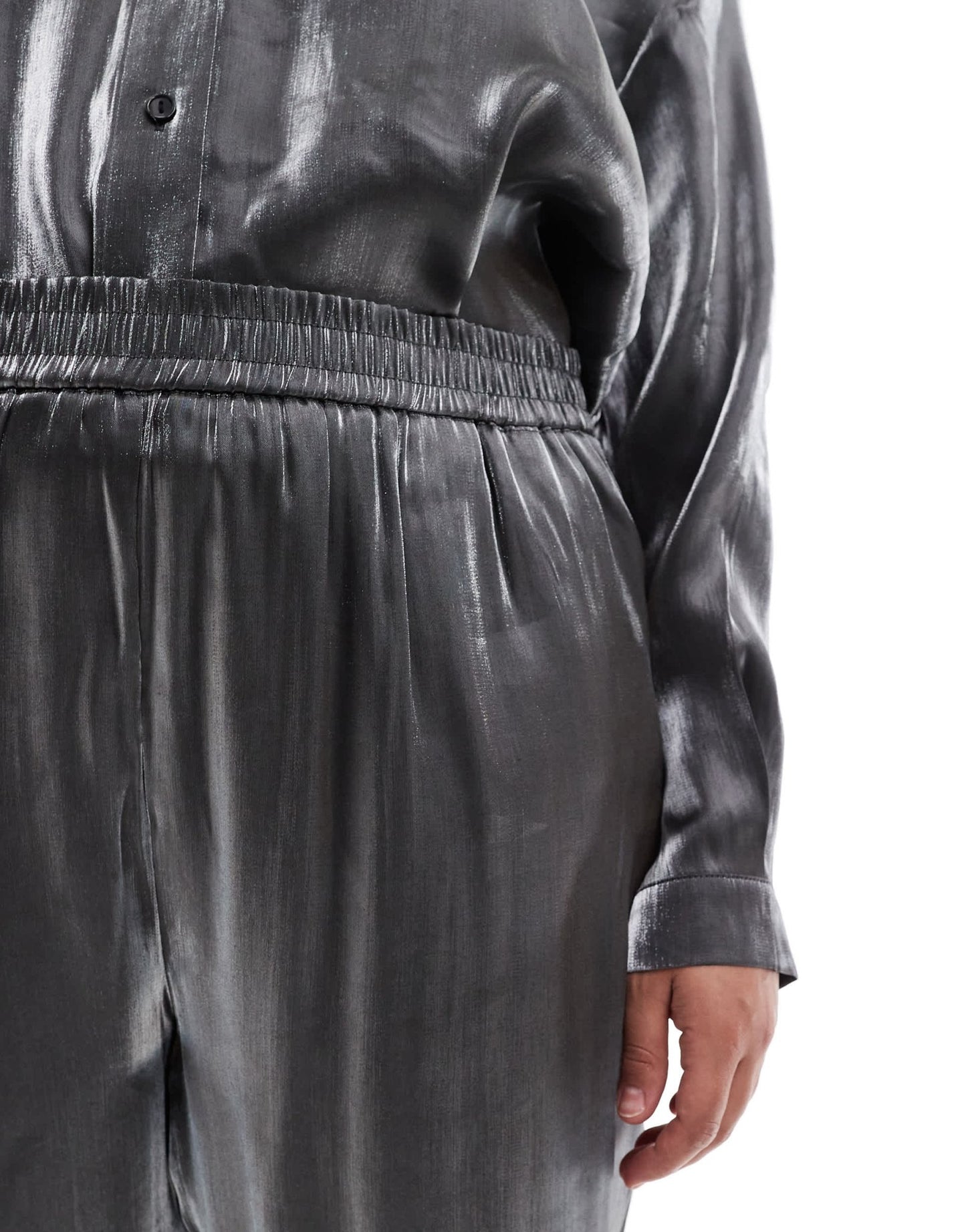 Pieces Curve pull on trouser co - ord in metallic grey - ASOS Sample Sale