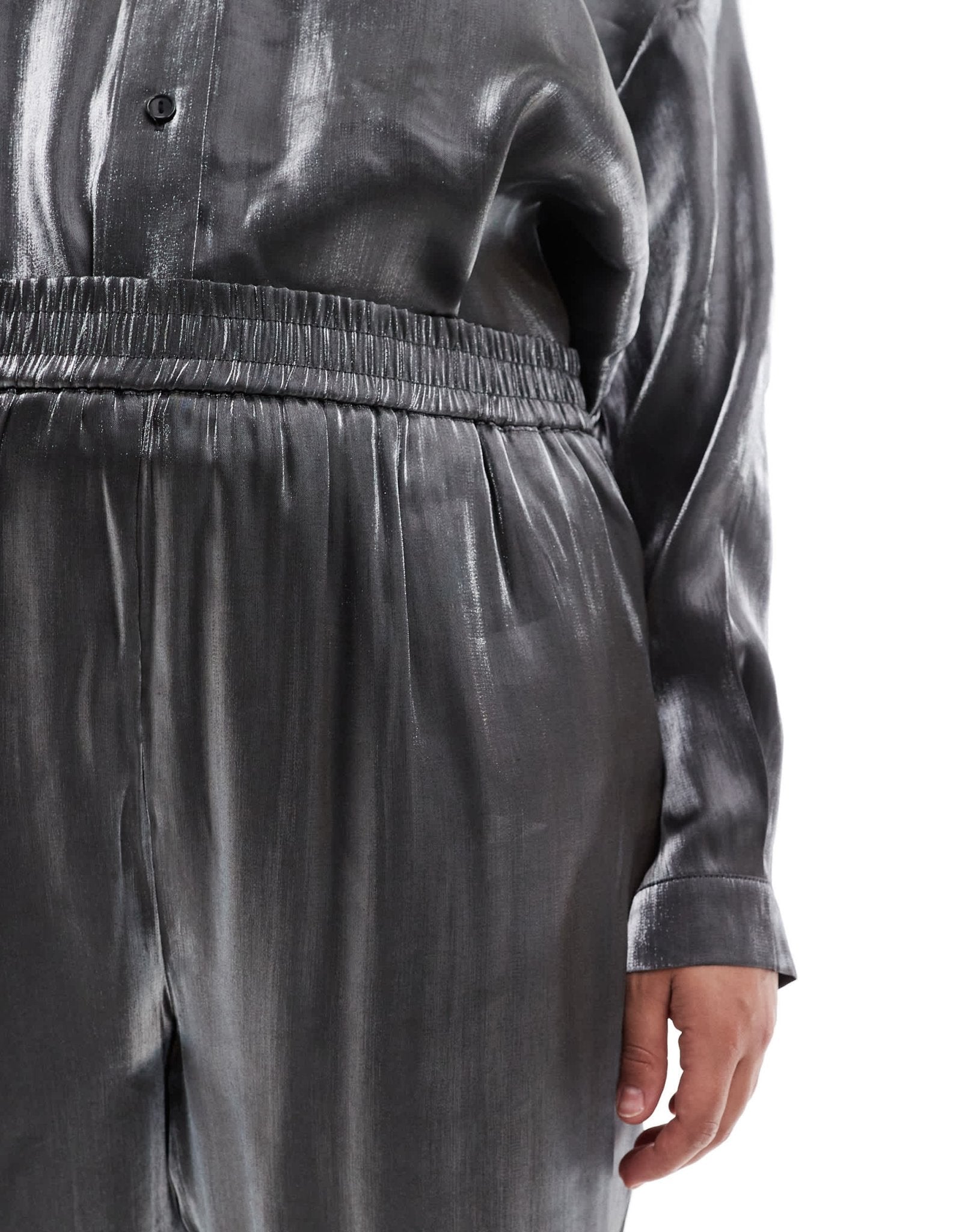 Pieces Curve pull on trouser co - ord in metallic grey - ASOS Sample Sale