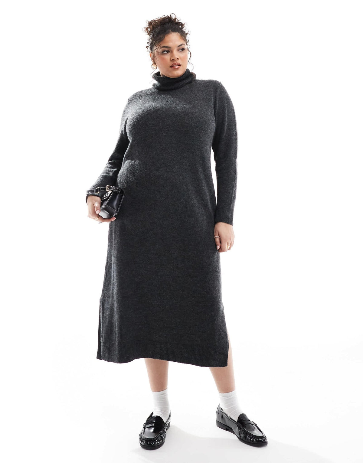Pieces Curve roll neck maxi jumper dress in dark grey melange - ASOS Sample Sale