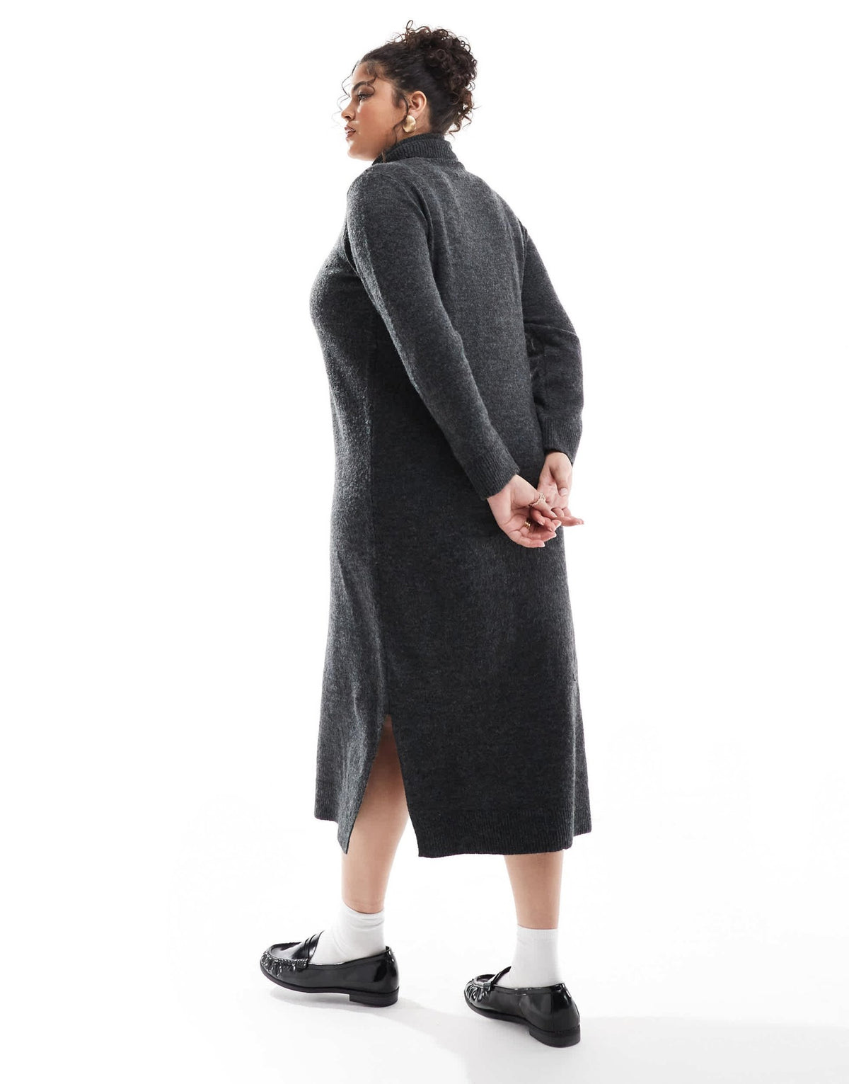 Pieces Curve roll neck maxi jumper dress in dark grey melange - ASOS Sample Sale