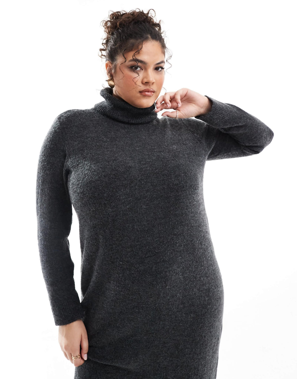 Pieces Curve roll neck maxi jumper dress in dark grey melange - ASOS Sample Sale