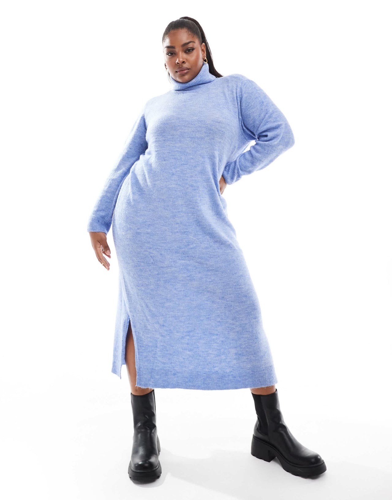 Pieces Curve roll neck maxi jumper dress in hydrangea blue - ASOS Sample Sale