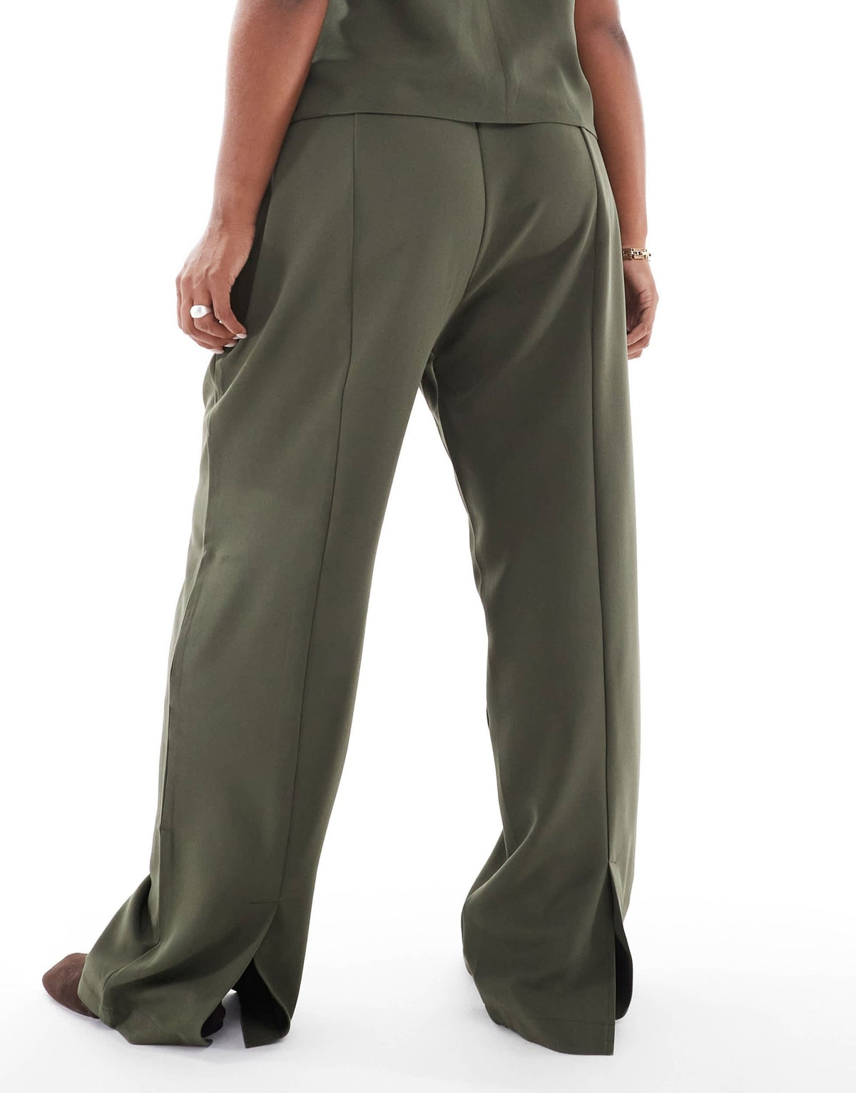 Pieces Curve tailored multiway button leg trouser co-ord in khaki - ASOS Sample Sale