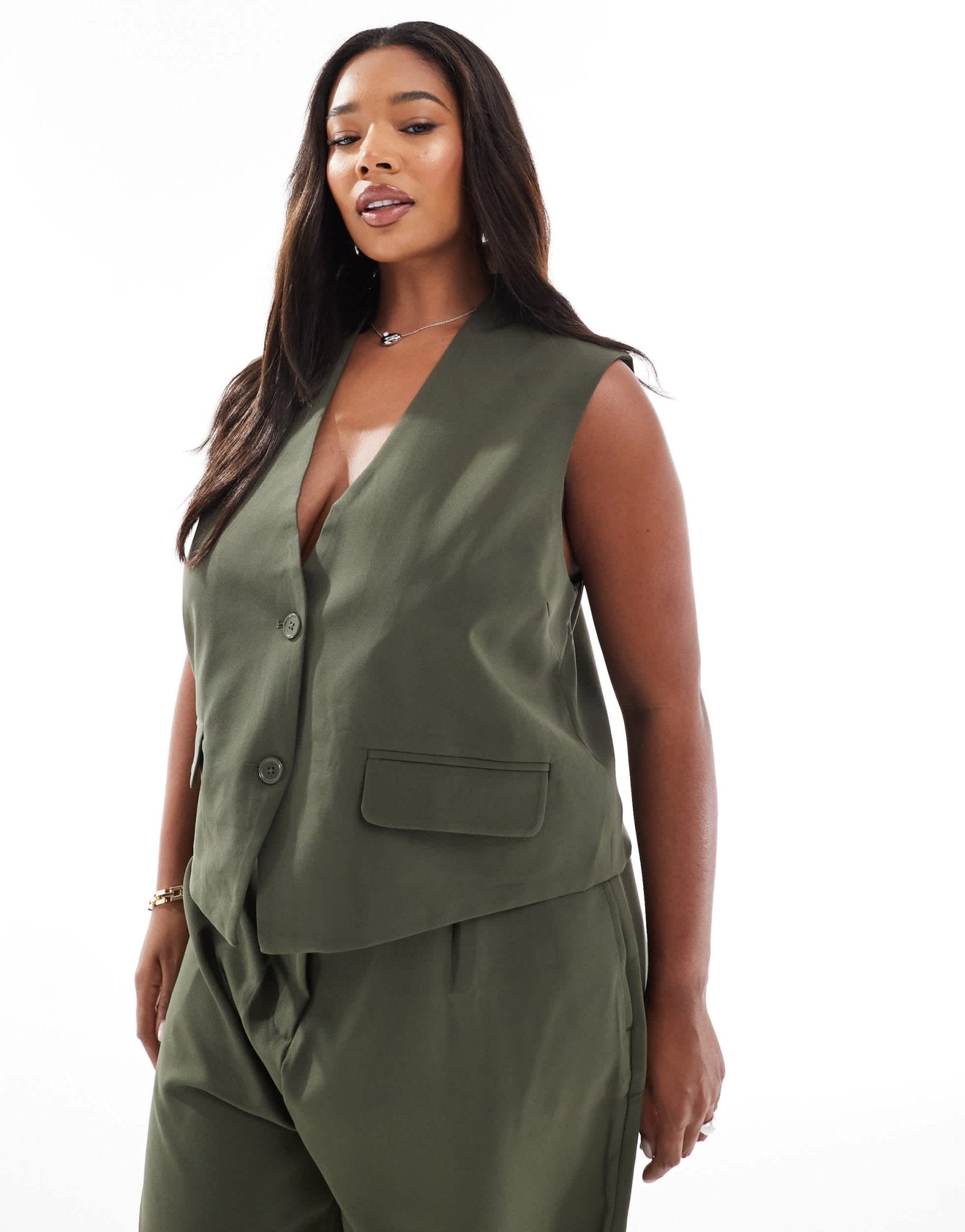 Pieces Curve tailored waistcoat co-ord in khaki - ASOS Sample Sale