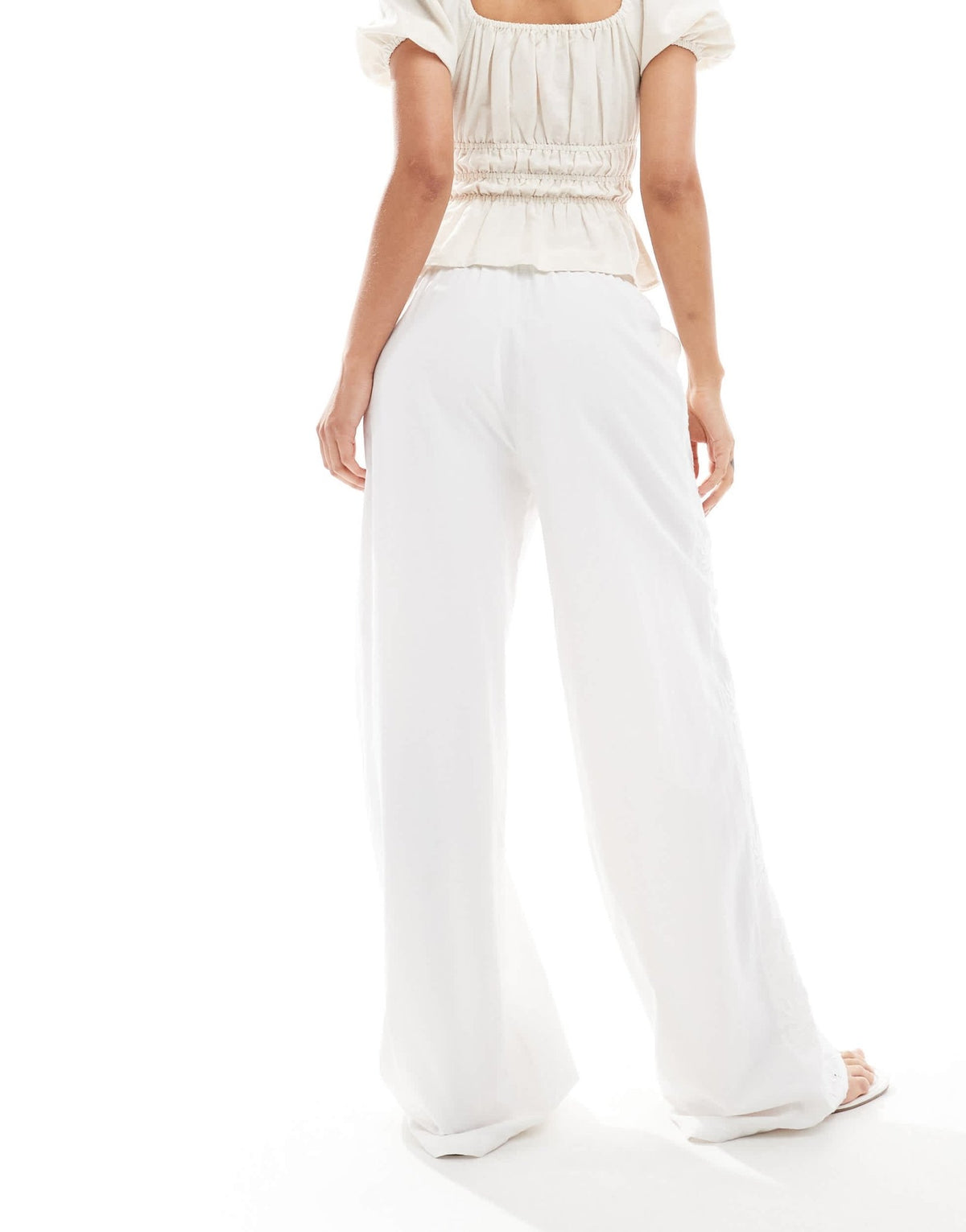 Pieces embroidered wide leg trousers in white - ASOS Sample Sale