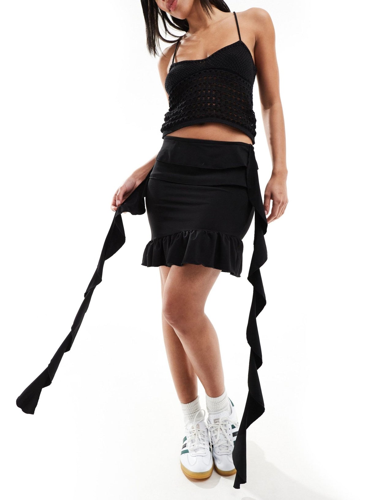 Pieces Festival frill detail mini skirt in black - ASOS Sample Sale