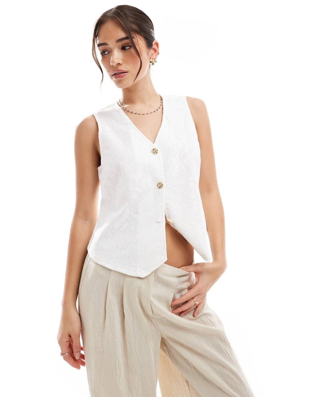 Pieces floral jacquard waistcoat in white - ASOS Sample Sale