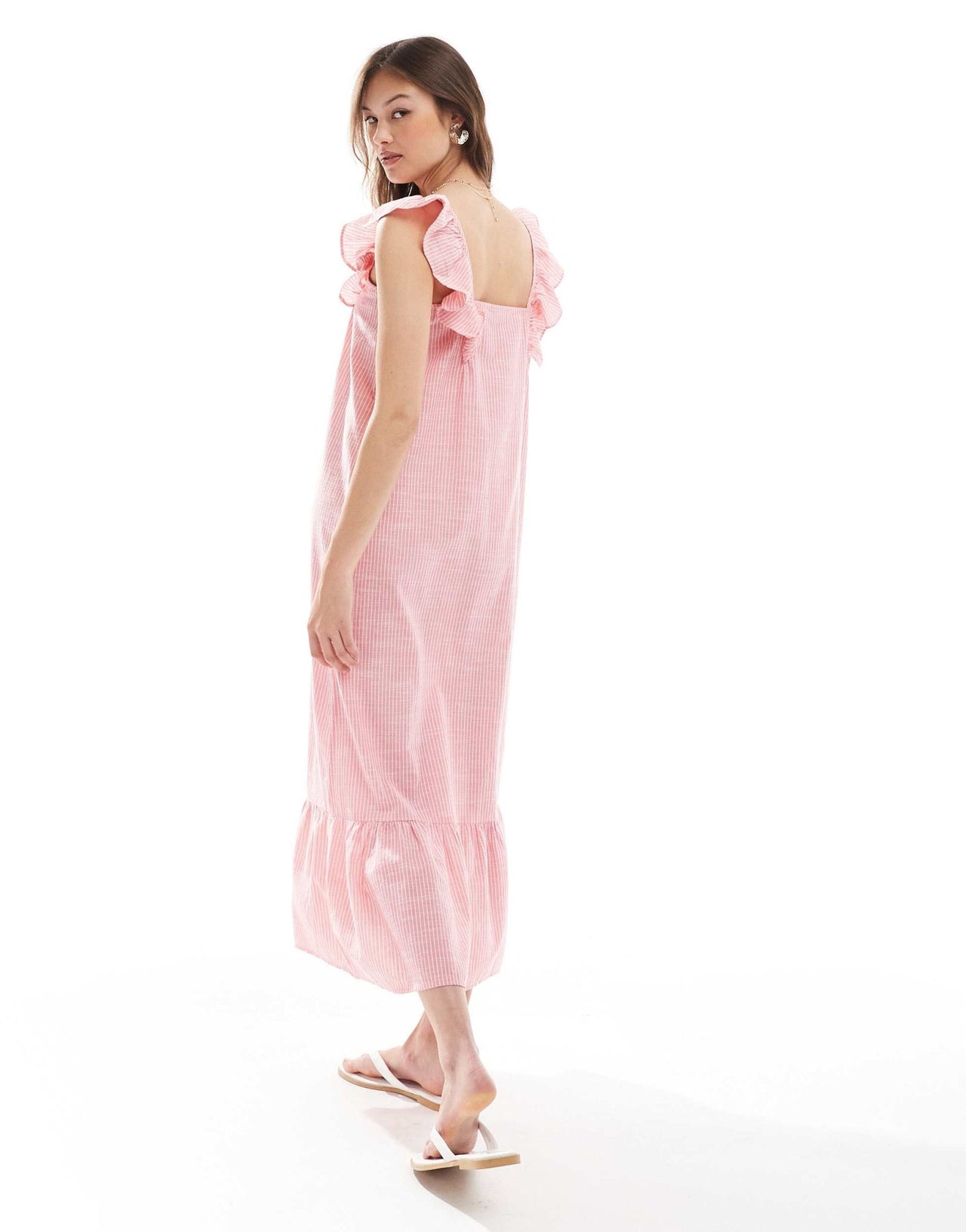 Pieces flutter strap tiered cami maxi dress in pink stripe - ASOS Sample Sale