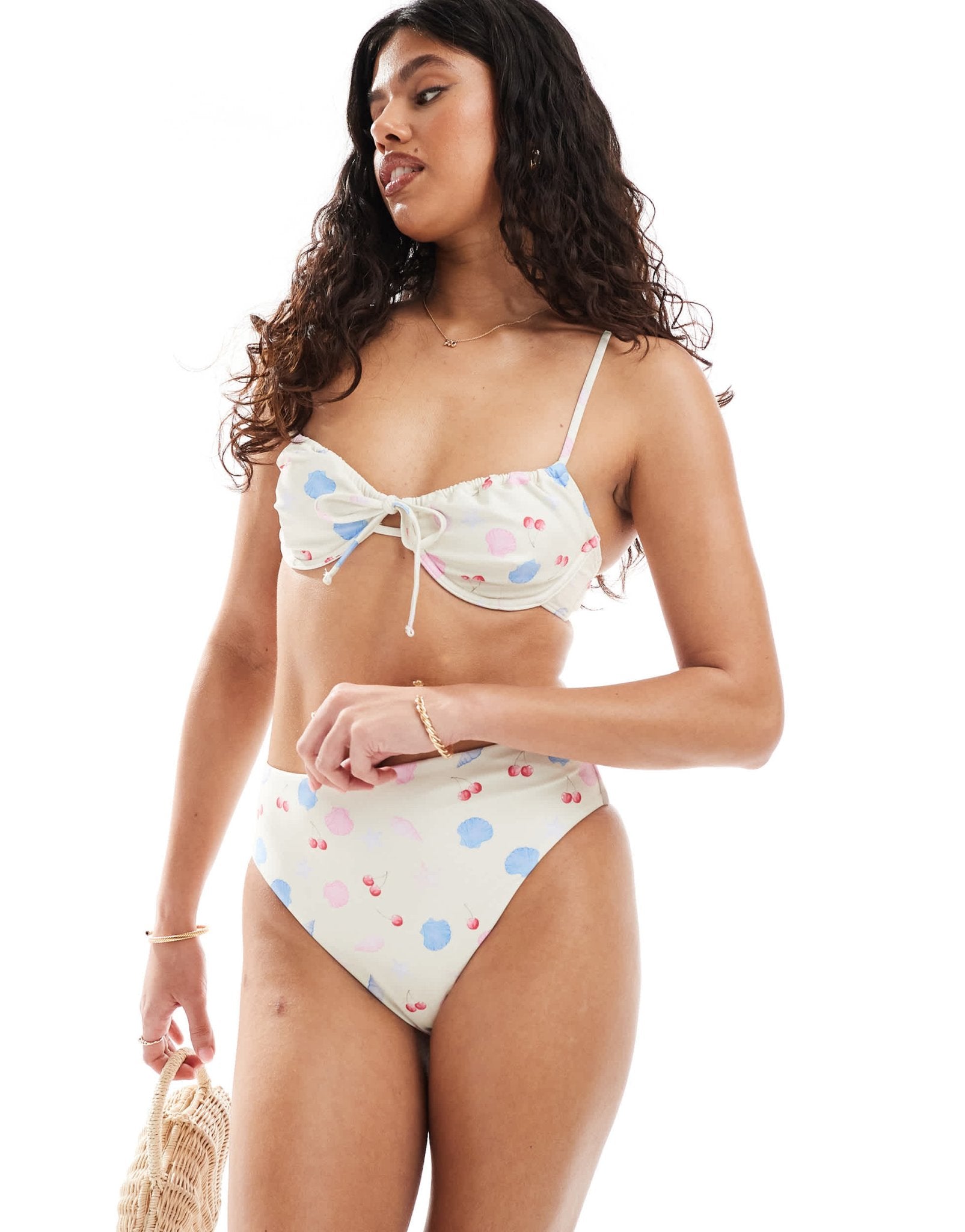Pieces high waist bikini bottom co-ord in seashell print - ASOS Sample Sale
