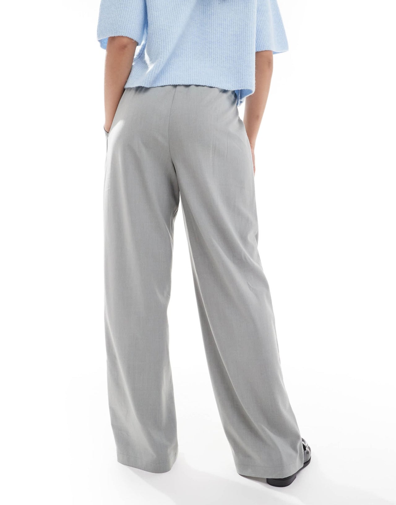 Pieces high waist drapey wide leg dad trouser in medium grey melange - ASOS Sample Sale
