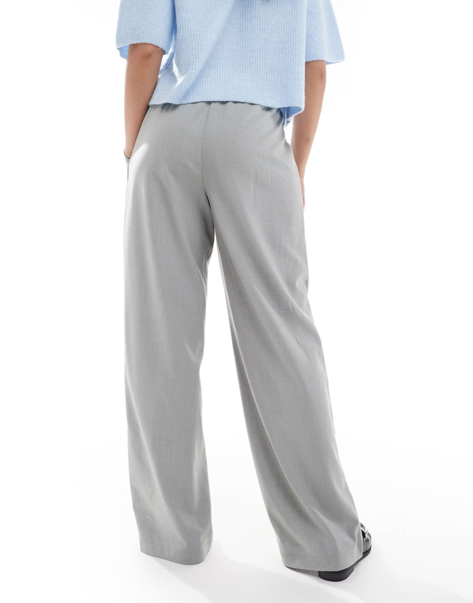 Pieces high waist drapey wide leg dad trouser in medium grey melange - ASOS Sample Sale