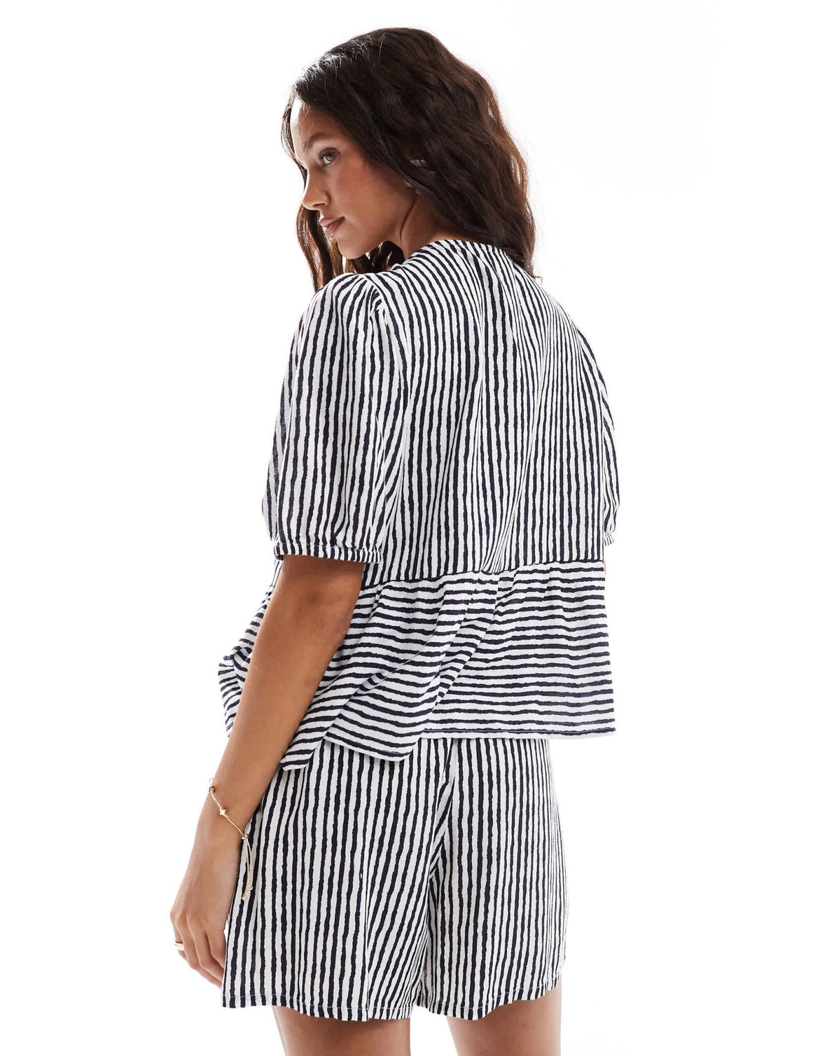 Pieces high waisted shorts co-ord in navy and white stripe - ASOS Sample Sale