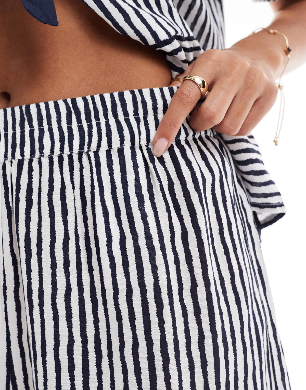 Pieces high waisted shorts co-ord in navy and white stripe - ASOS Sample Sale