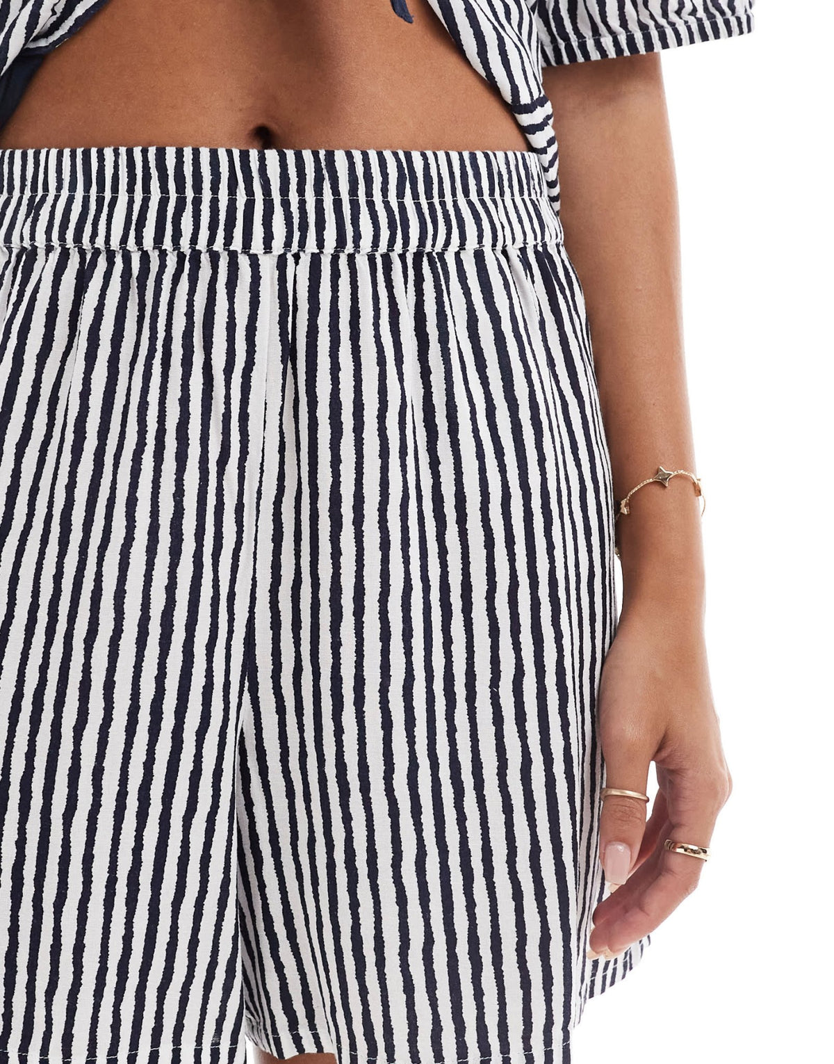 Pieces high waisted shorts co-ord in navy and white stripe - ASOS Sample Sale