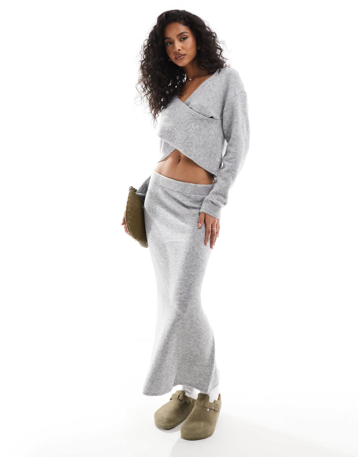 Pieces knitted maxi skirt co - ord in light grey - ASOS Sample Sale