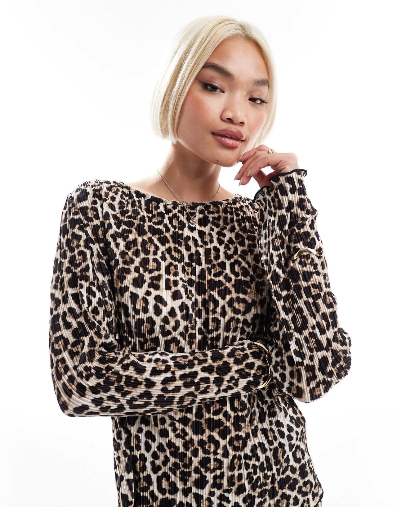 Pieces plisse long sleeve top co - ord in leopard print - ASOS Sample Sale