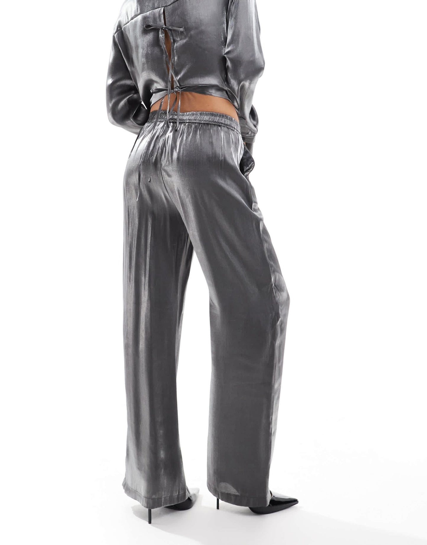 Pieces pull on trouser co - ord in metallic grey - ASOS Sample Sale