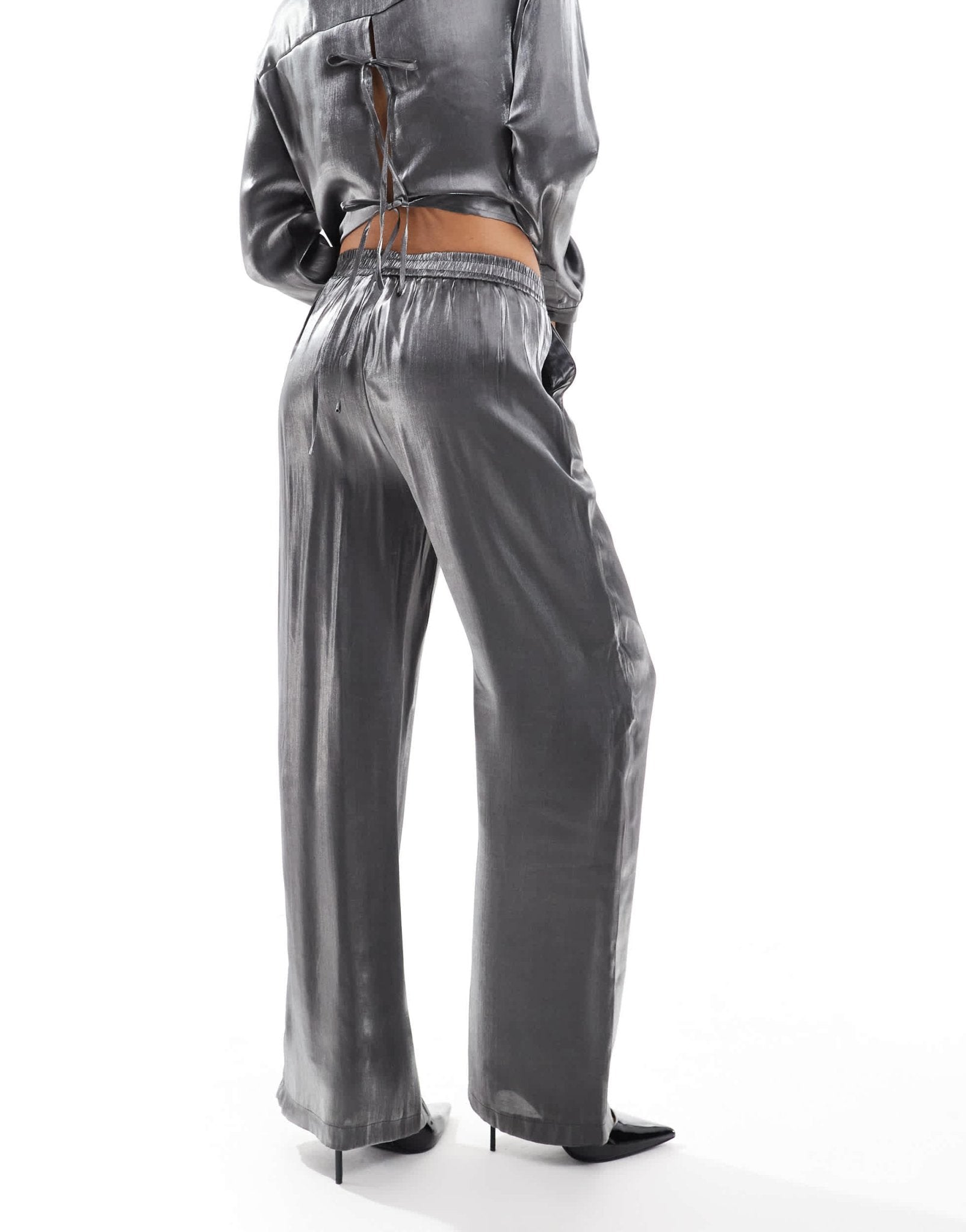 Pieces pull on trouser co - ord in metallic grey - ASOS Sample Sale