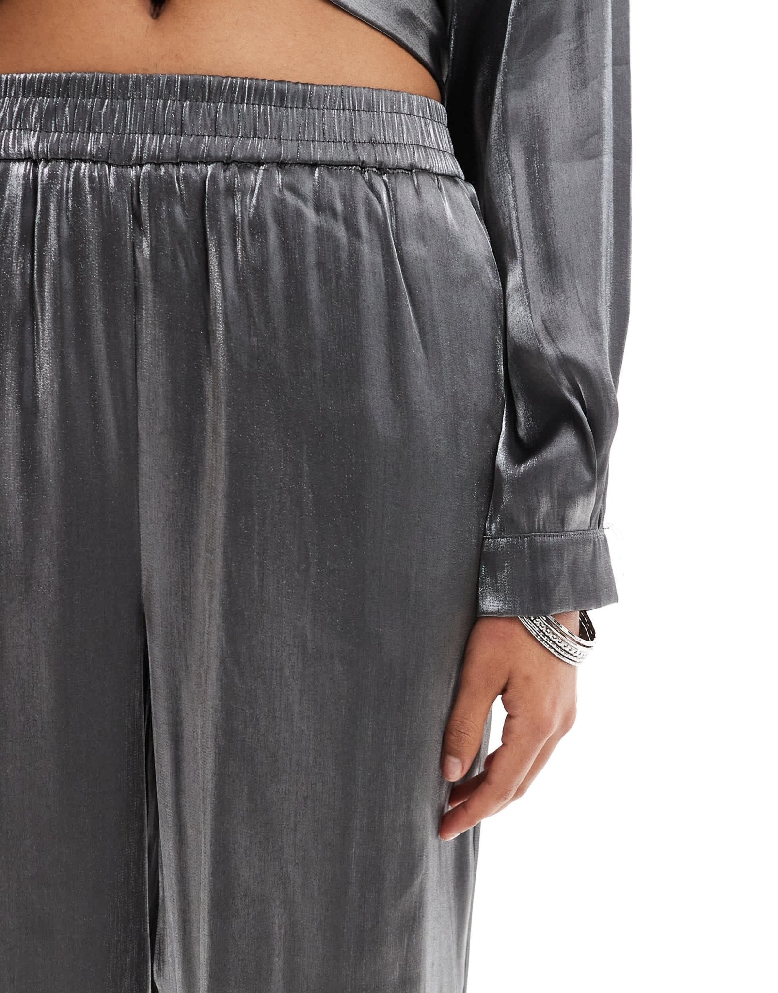 Pieces pull on trouser co - ord in metallic grey - ASOS Sample Sale