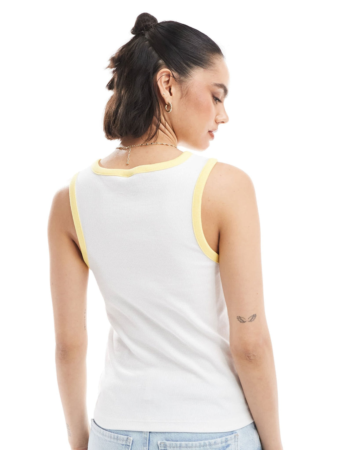 Pieces racer neck vest top with embroiderd lemon graphic in white - ASOS Sample Sale