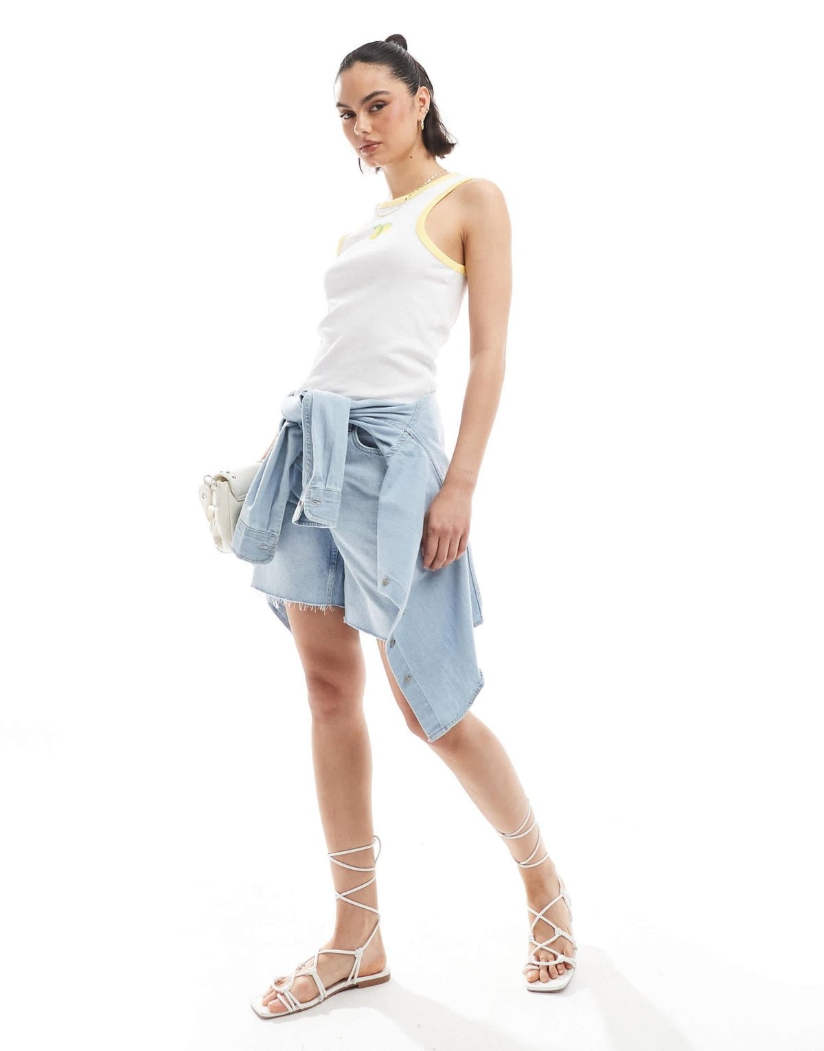 Pieces racer neck vest top with embroiderd lemon graphic in white - ASOS Sample Sale