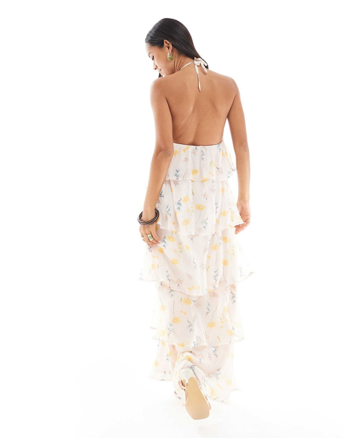 Pieces ruffle tiered maxi dress with corsage detail in pale pink floral print - ASOS Sample Sale