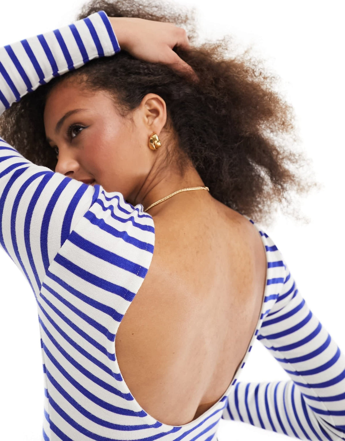 Pieces scoop neck bodysuit in white & navy stripe - ASOS Sample Sale