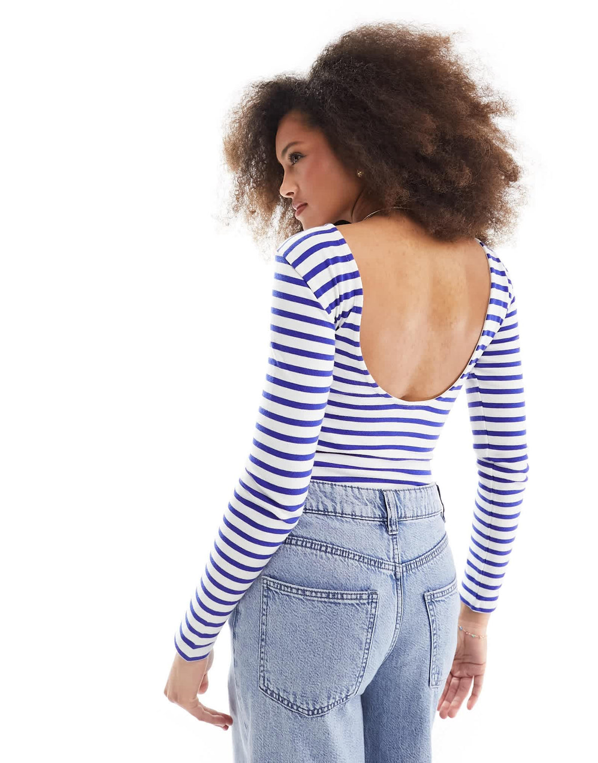Pieces scoop neck bodysuit in white & navy stripe - ASOS Sample Sale